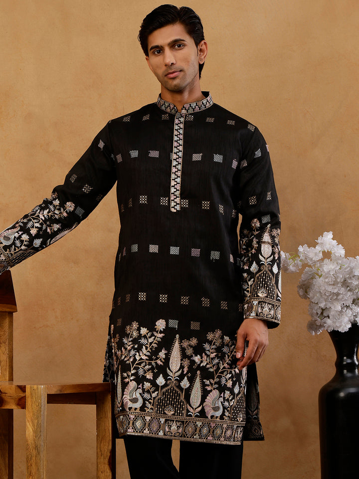 Silk Blend Embroidered Kurta For Men