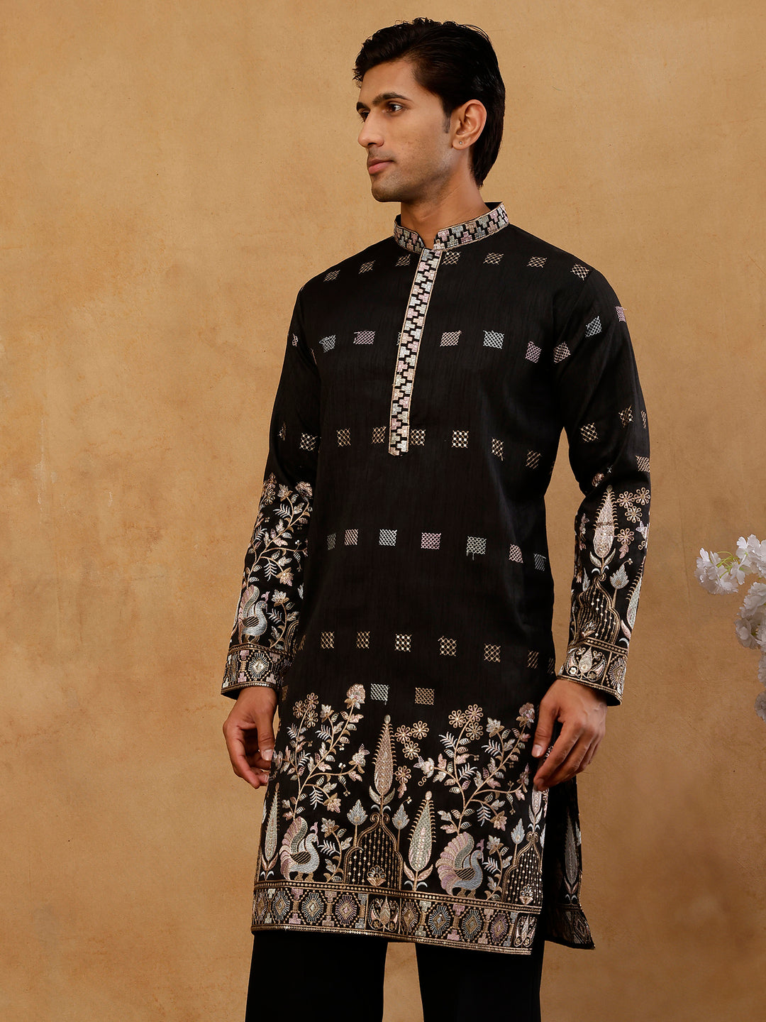 Silk Blend Embroidered Kurta For Men