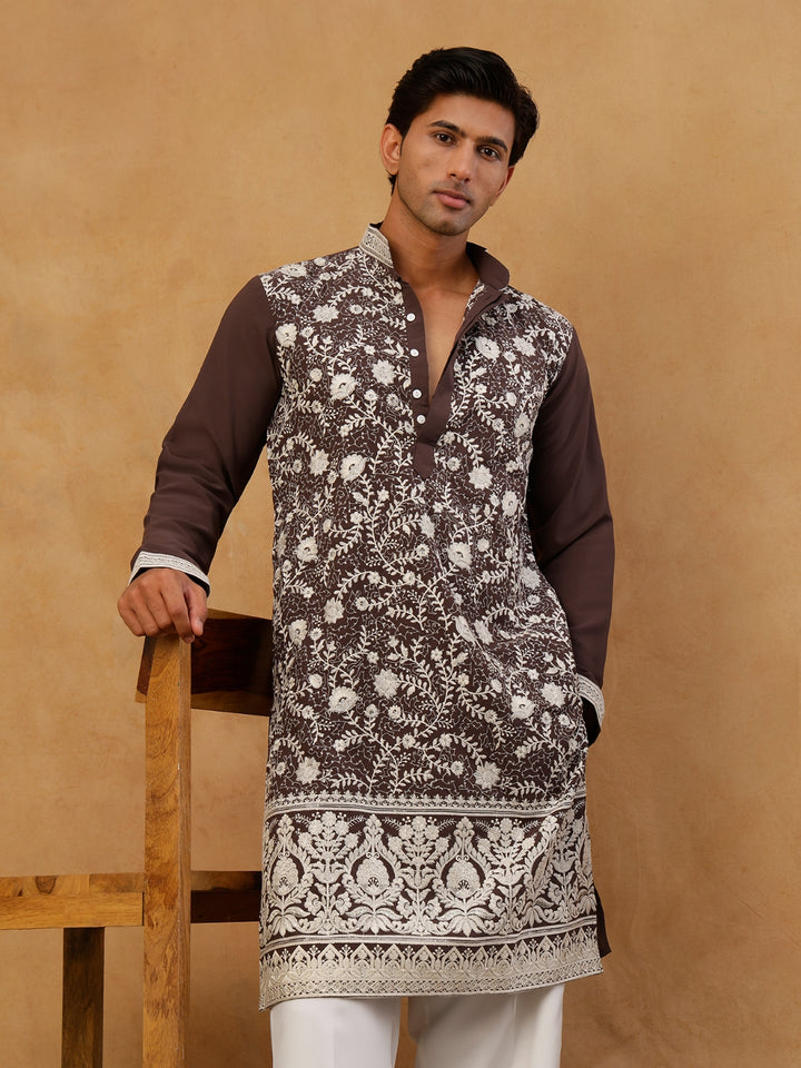 Classic Silk Blend Embroidered Kurta
