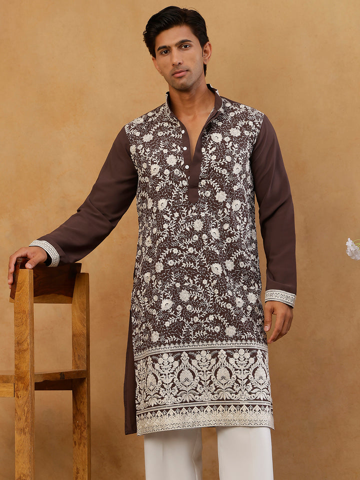 Classic Silk Blend Embroidered Kurta