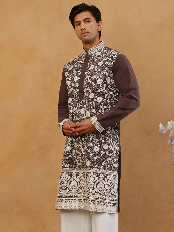 Classic Silk Blend Embroidered Kurta