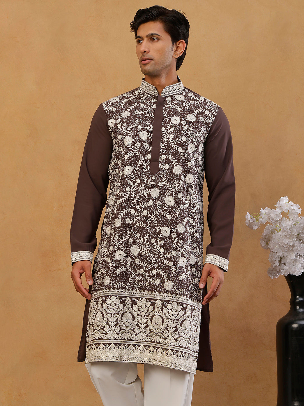 Classic Silk Blend Embroidered Kurta