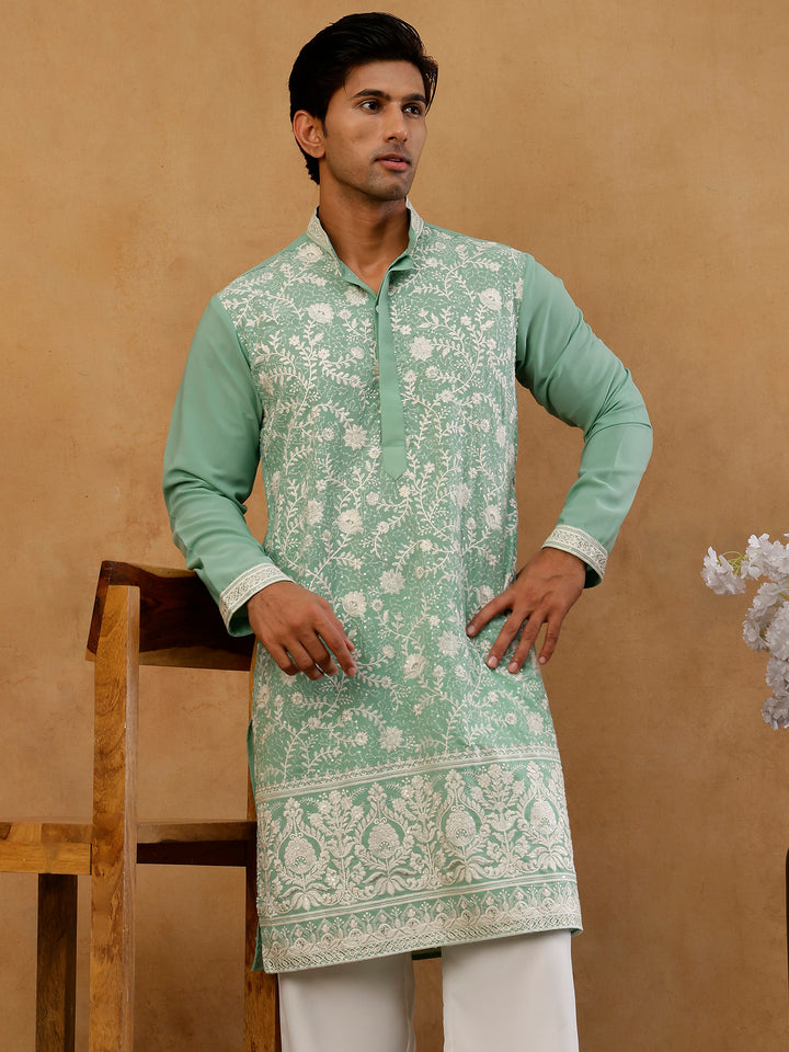 Classic Silk Blend Embroidered Kurta