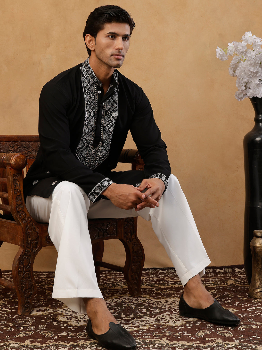 Embroidered Silk Blend Straight Kurta