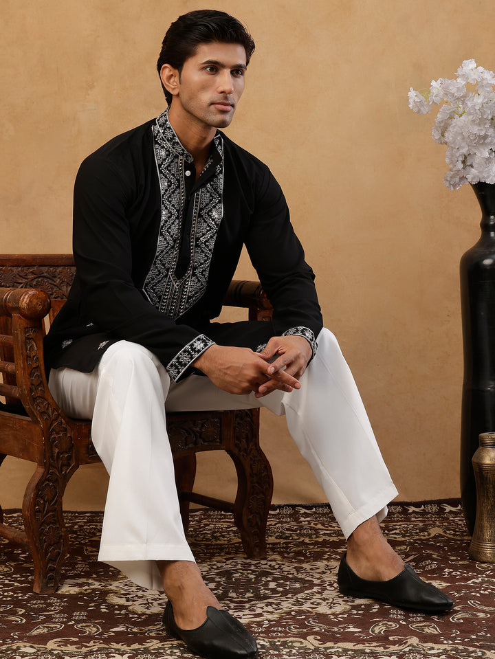 Embroidered Silk Blend Straight Kurta