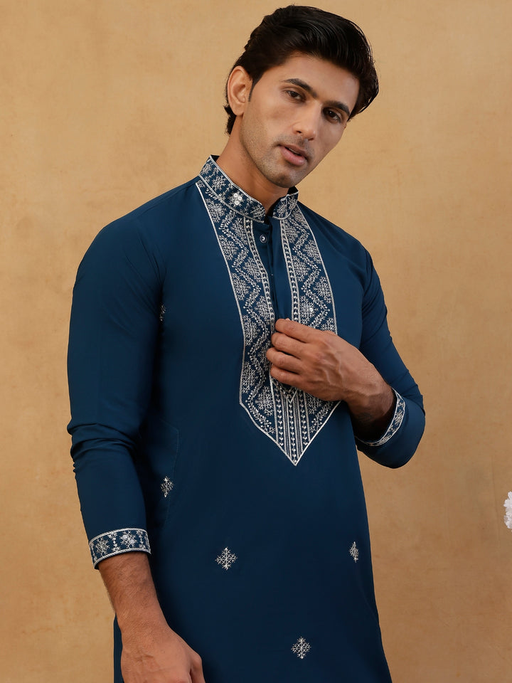 Embroidered Silk Blend Straight Kurta