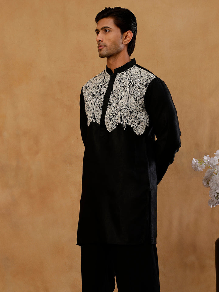 Silk Blend Embroidered Kurta For Men