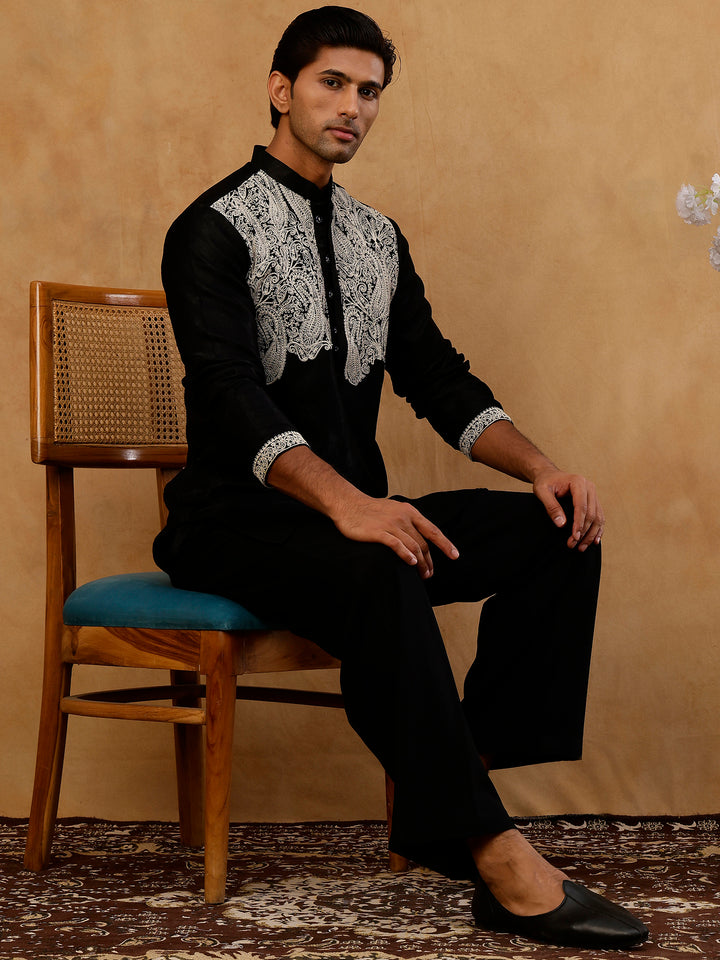 Silk Blend Embroidered Kurta For Men