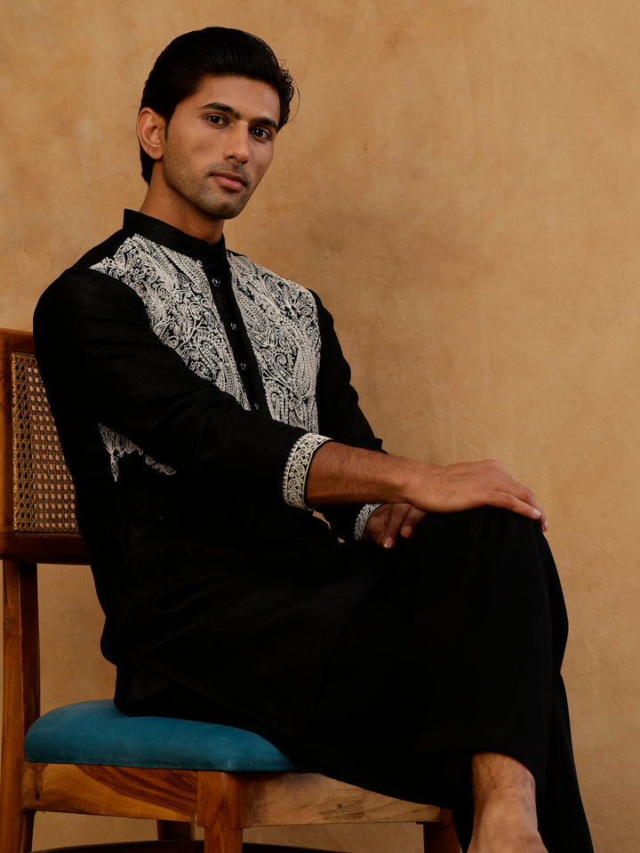 Silk Blend Embroidered Kurta For Men
