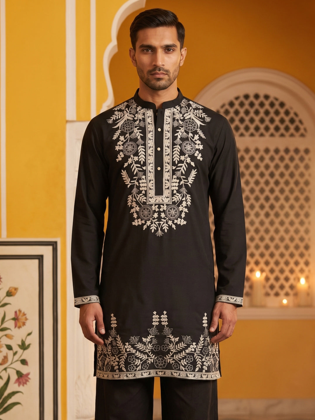 Men Japanese Fabric Embroidered Kurta