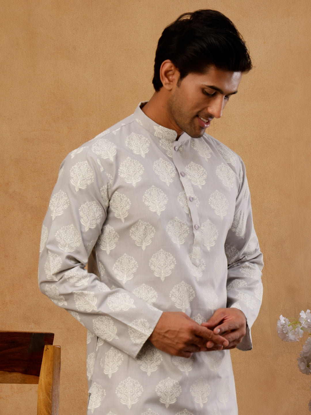 Men’S Cotton Blend Ethnic Printed Kurta