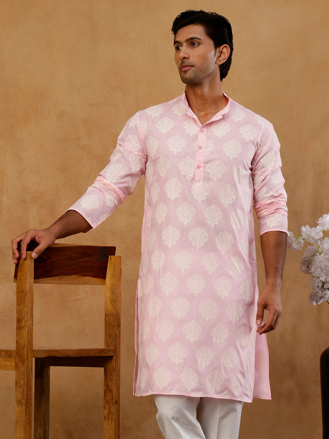 Men’S Cotton Blend Ethnic Printed Kurta
