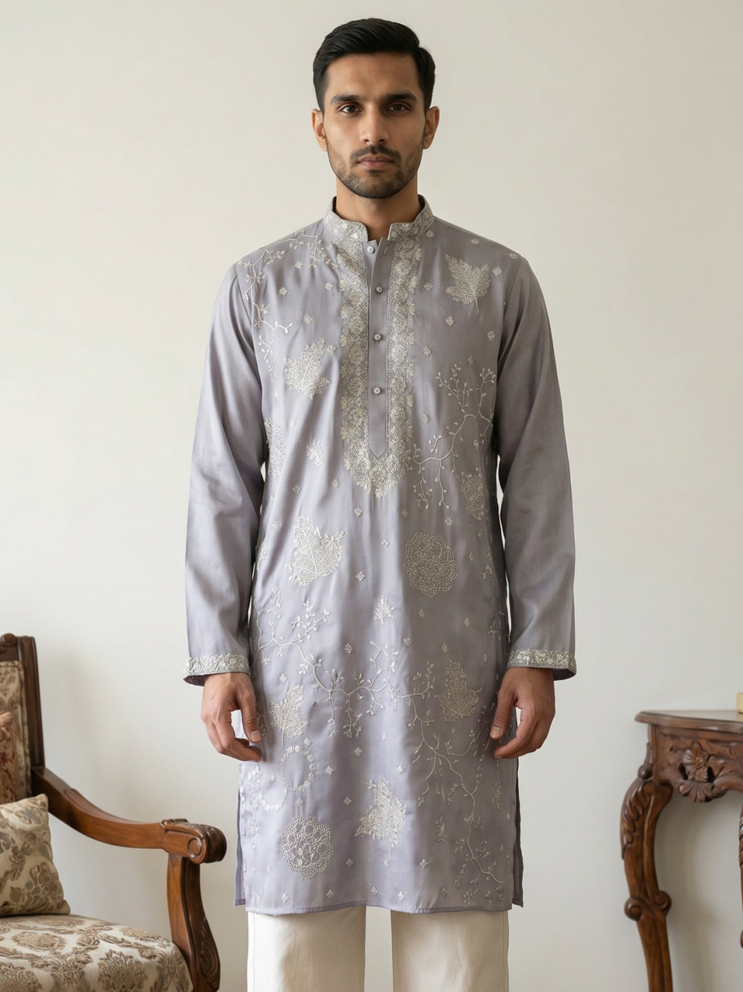 Embroidered Silk Blend Traditional Kurtas
