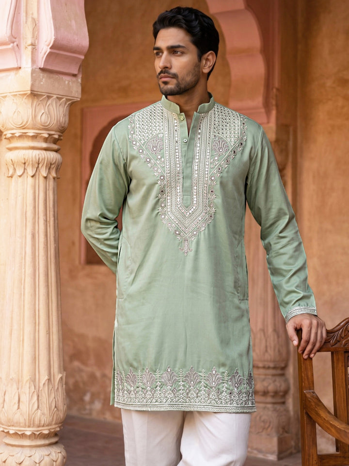 Embroidered Cotton Blend Kurta For Men