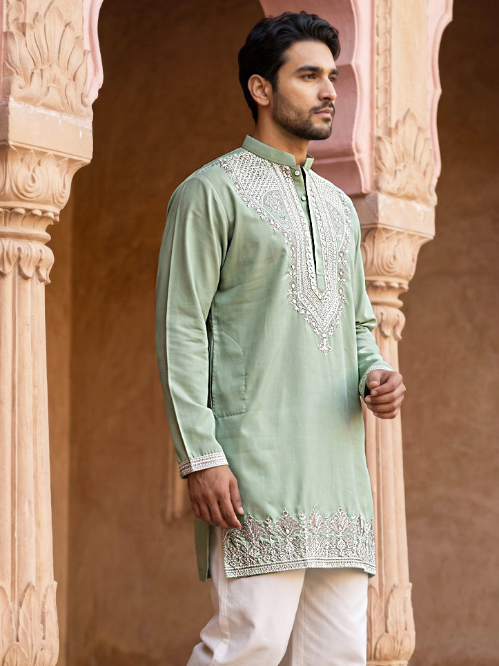 Embroidered Cotton Blend Kurta For Men