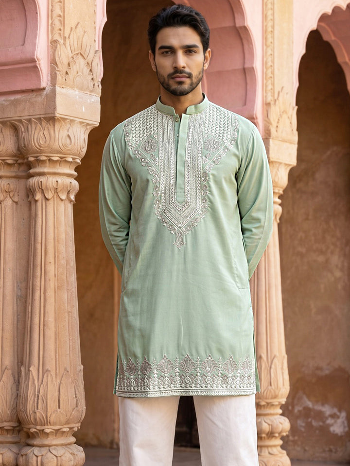 Embroidered Cotton Blend Kurta For Men