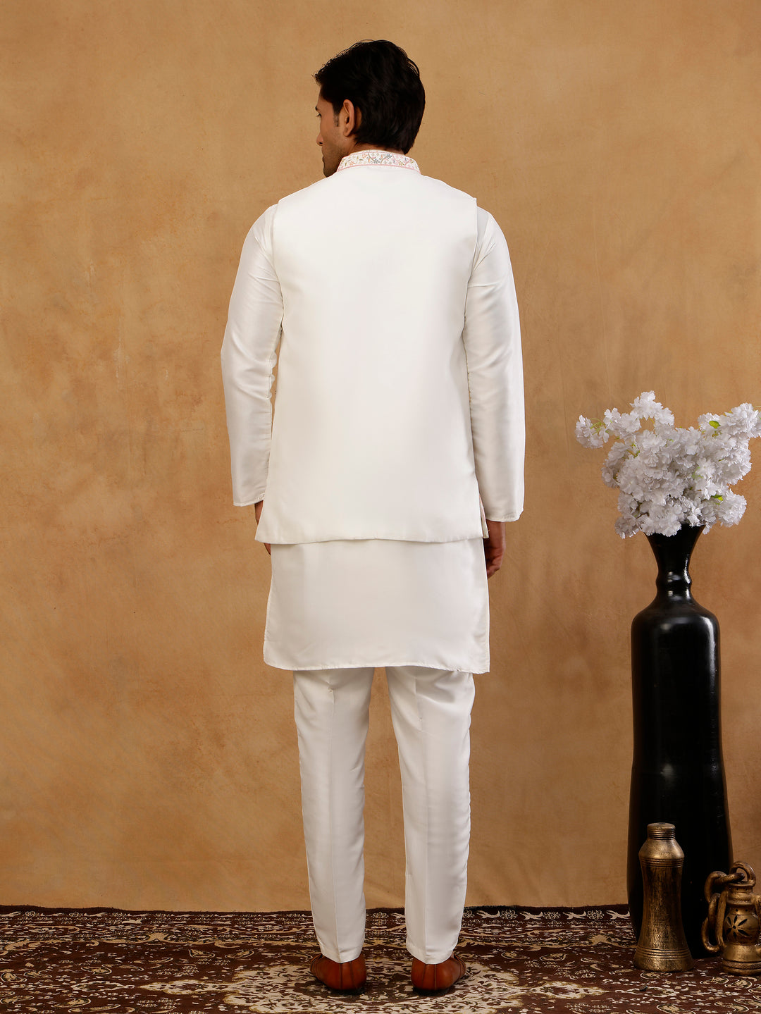 Cotton Blend Kurta Set With Designer Waistcoat