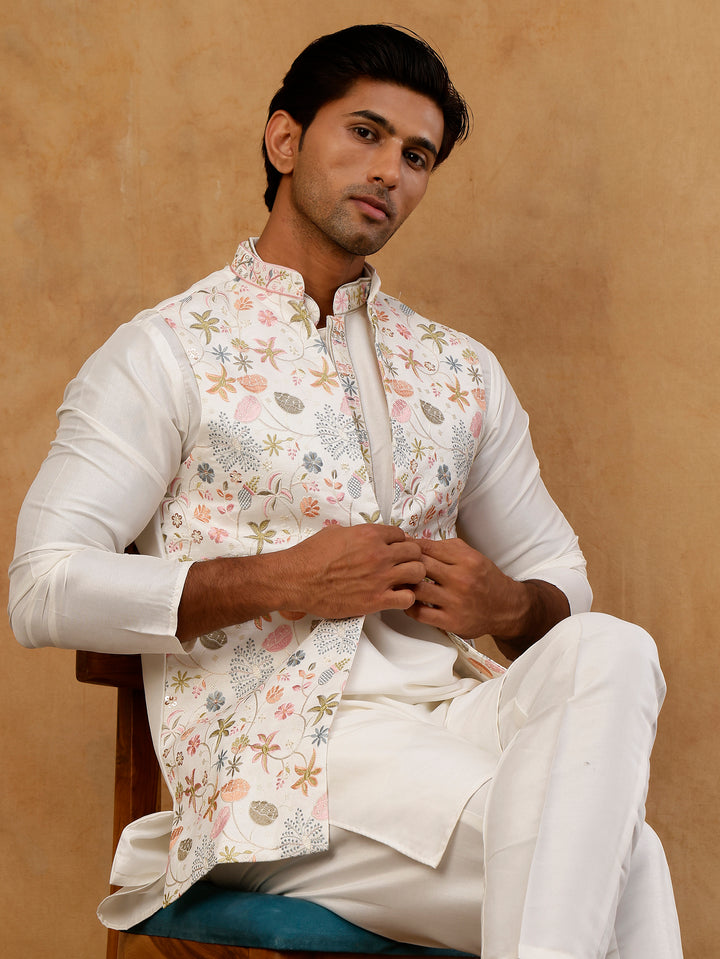 Cotton Blend Kurta Set With Designer Waistcoat