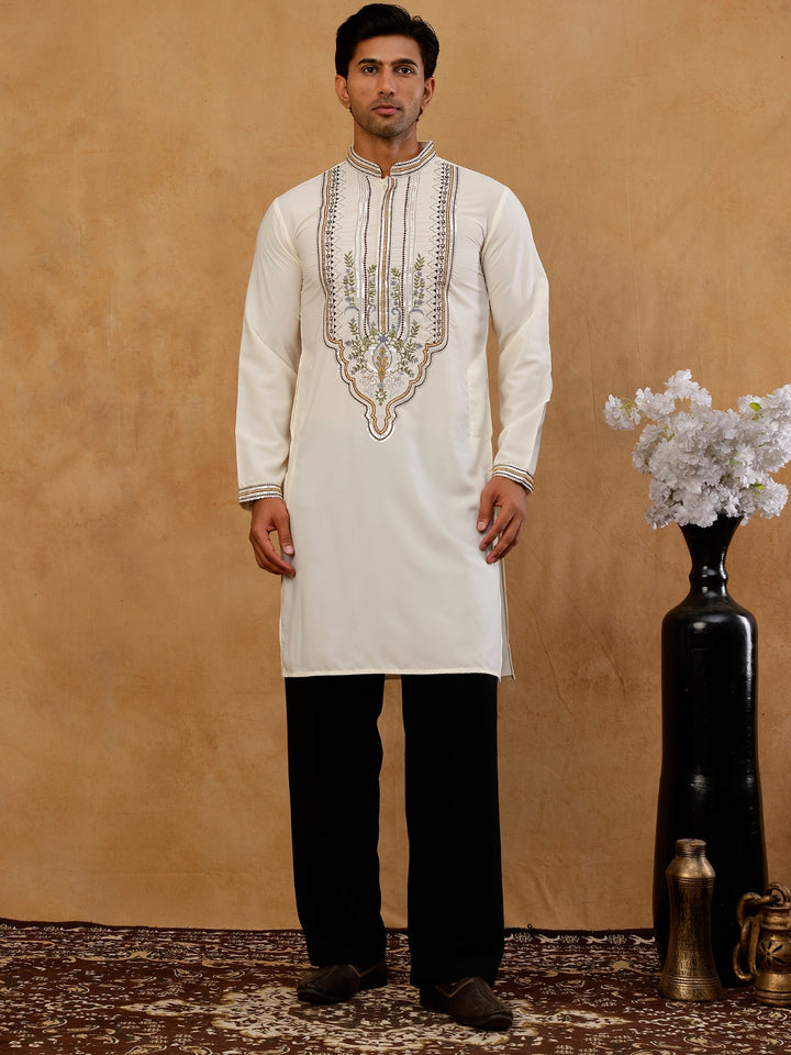 Cotton Blend Ethnic Embroidered Kurta With Korean Pants