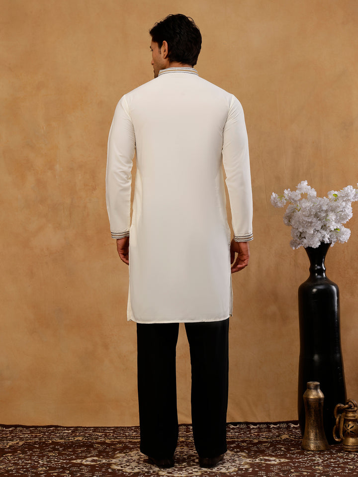 Cotton Blend Ethnic Embroidered Kurta With Korean Pants