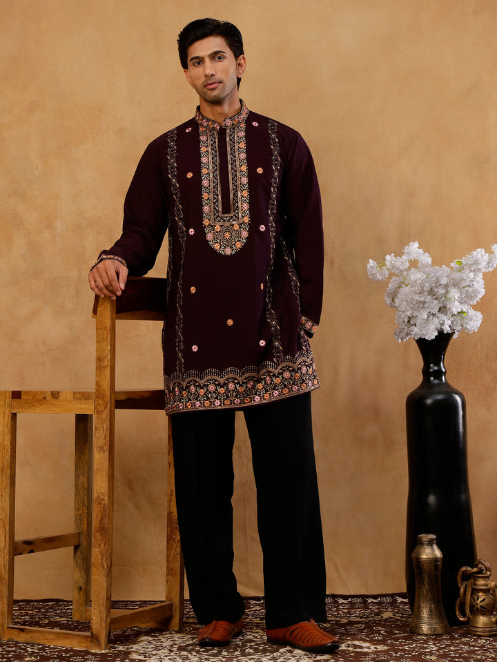 Japanese Fabric Floral Embroidered Kurta With Korean Pant Set