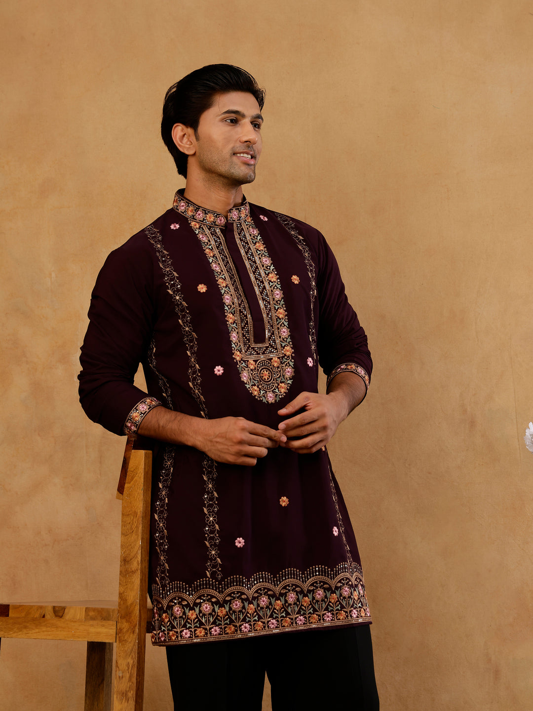 Japanese Fabric Floral Embroidered Kurta With Korean Pant Set