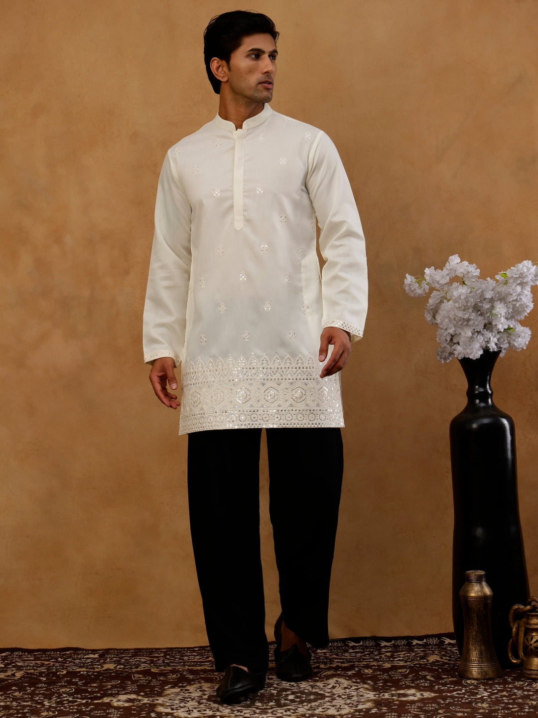 Floral Embroidered Kurta With Korean Pants