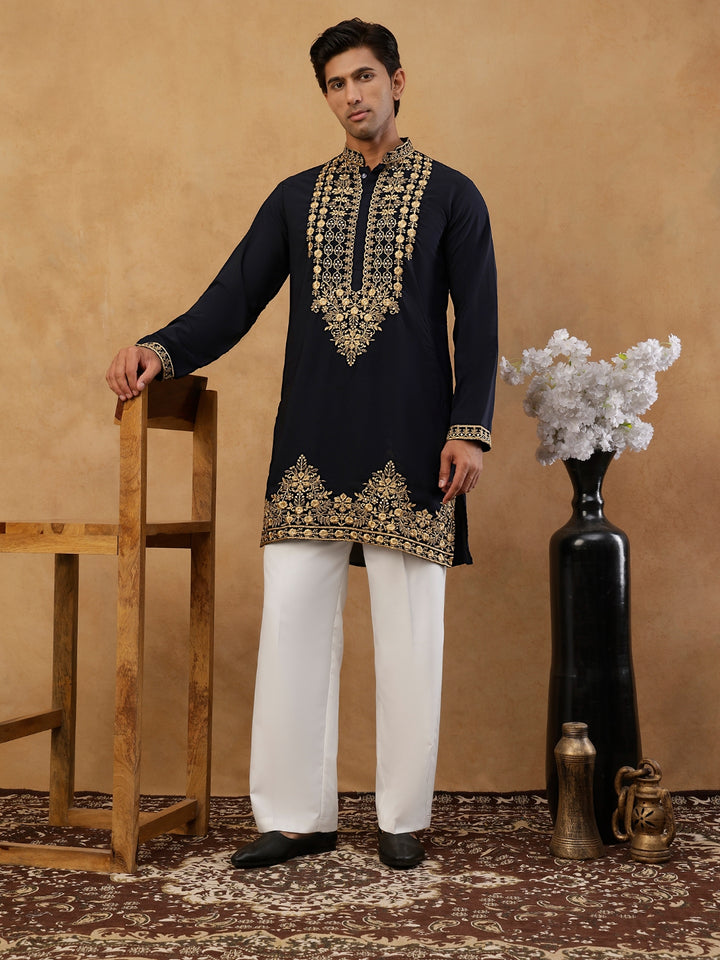 Men’S Japanese Fabric Embroidered Kurta With Korean Pants