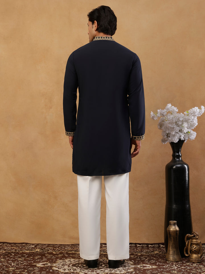 Men’S Japanese Fabric Embroidered Kurta With Korean Pants