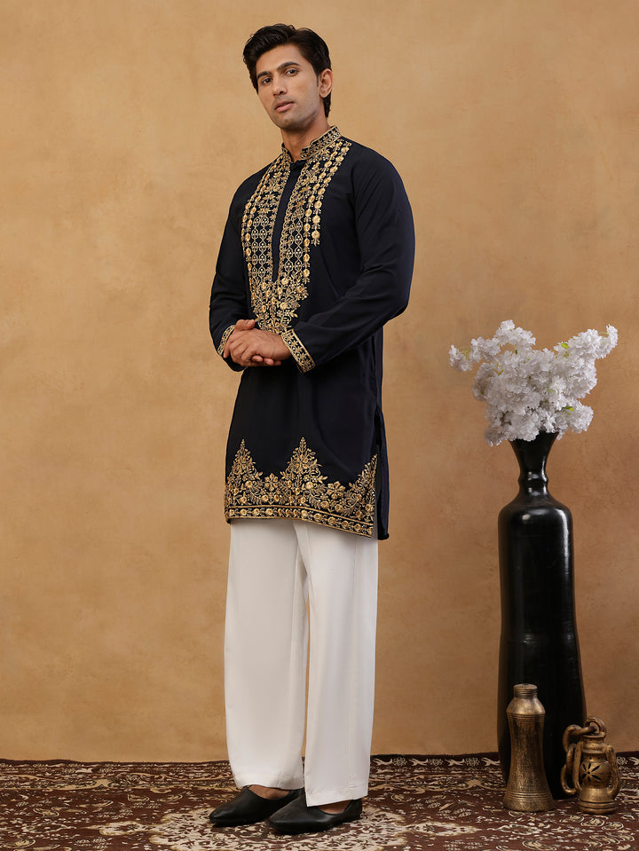 Men’S Japanese Fabric Embroidered Kurta With Korean Pants