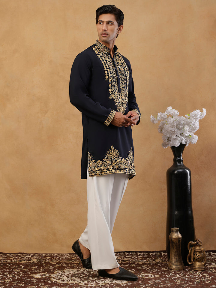 Men’S Japanese Fabric Embroidered Kurta With Korean Pants