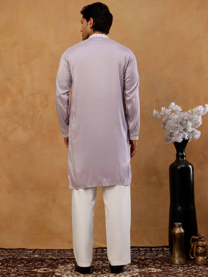 Embroidered Silk Blend Traditional Kurta With Korean Pants
