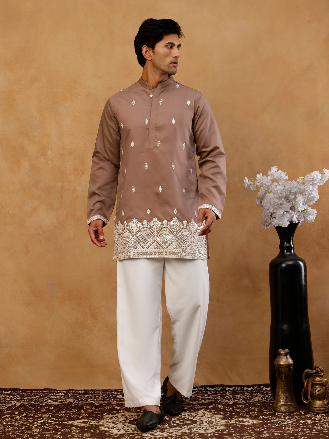 Cotton Blend Ethnic Embroidered Kurta With Korean Pants