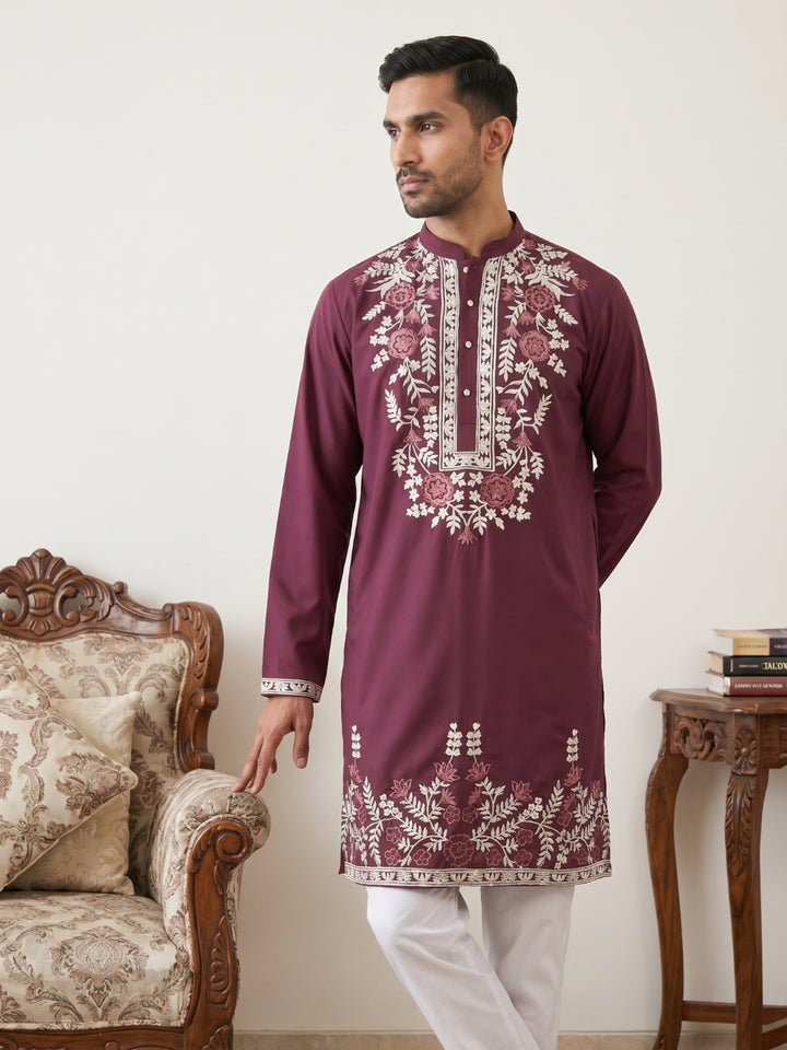 Men Japanese Fabric Embroidered Kurta Set