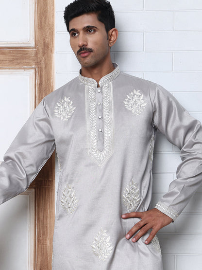 Men’S Silk Blend Ethnic Embroidered Kurta