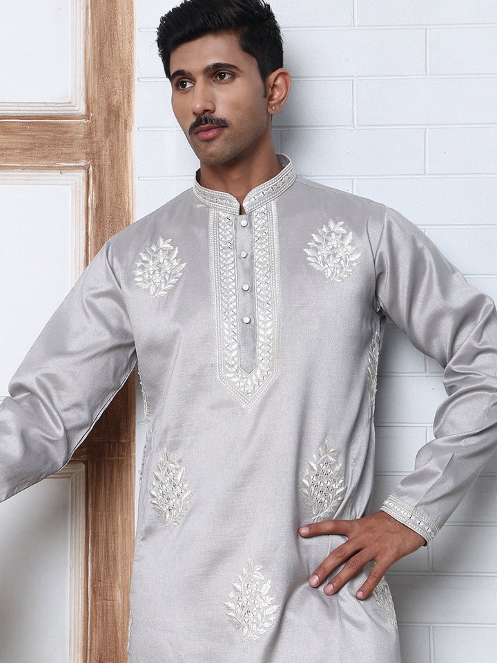 Men’S Silk Blend Ethnic Embroidered Kurta