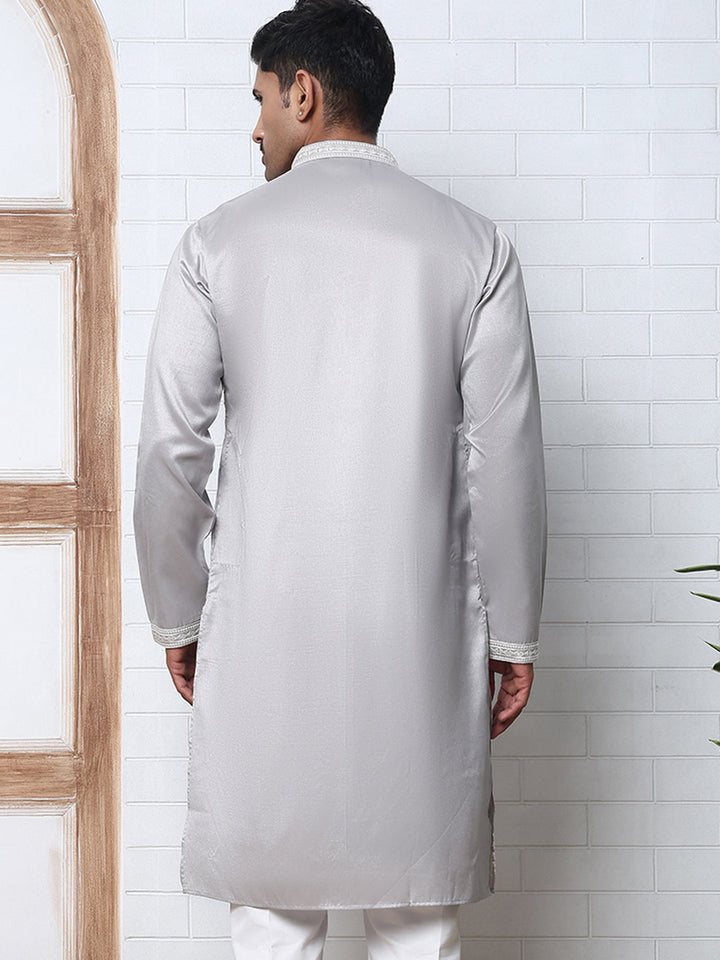 Men’S Silk Blend Ethnic Embroidered Kurta