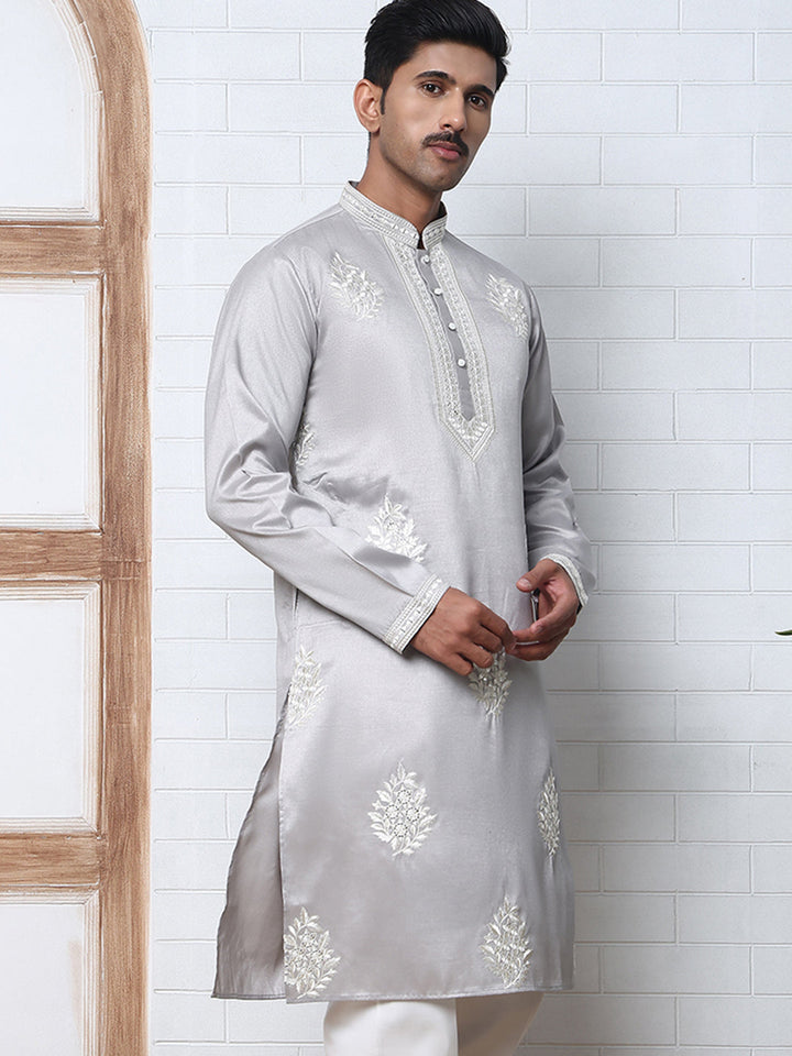 Men’S Silk Blend Ethnic Embroidered Kurta