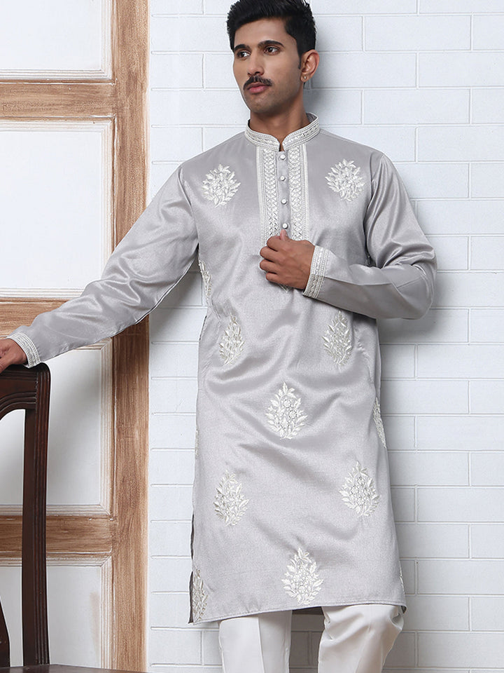 Men’S Silk Blend Ethnic Embroidered Kurta