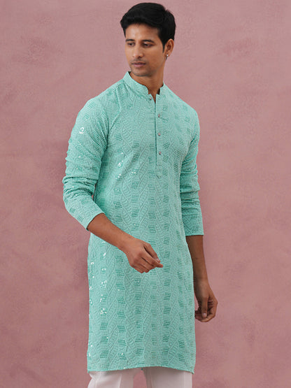 Sequin-Embellished Rayon Embroidered Kurta