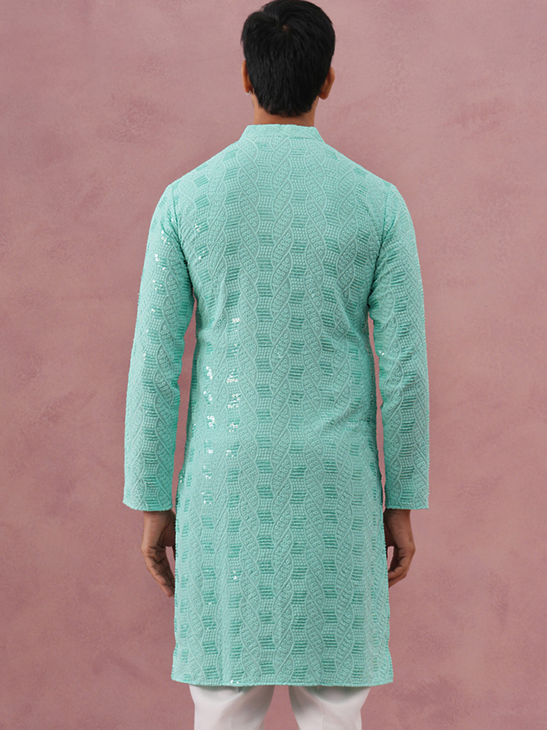 Sequin-Embellished Rayon Embroidered Kurta