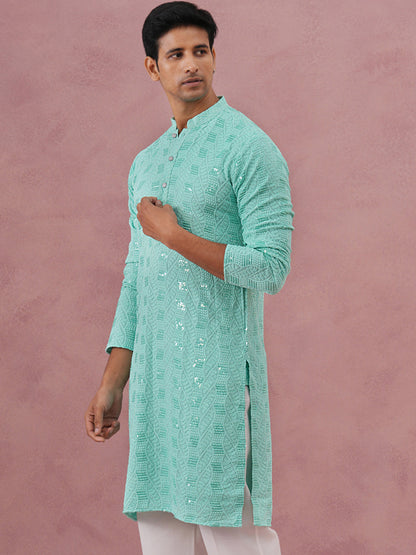 Sequin-Embellished Rayon Embroidered Kurta