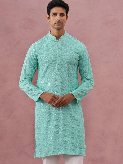 Sequin-Embellished Rayon Embroidered Kurta