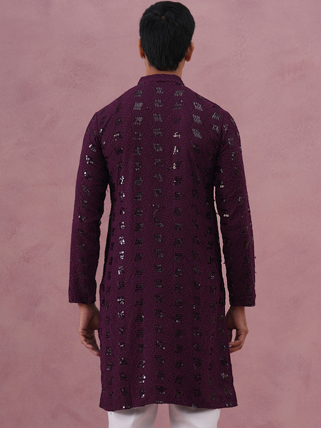 Sequin-Embellished Rayon Embroidered Kurta
