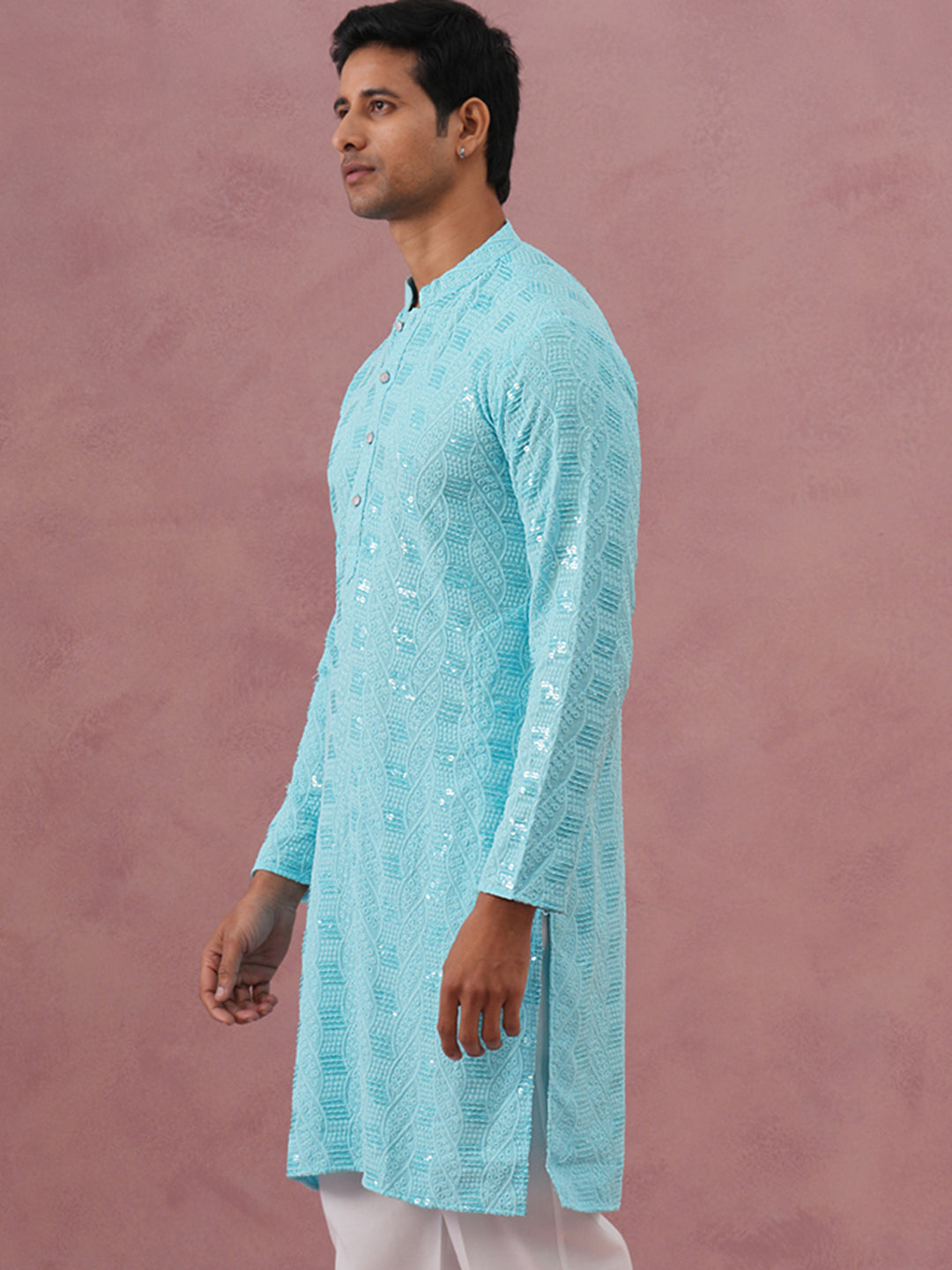 Sequin-Embellished Rayon Embroidered Kurta