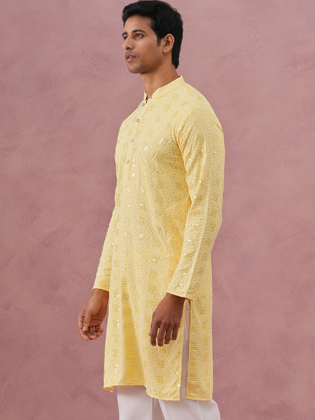 Sequin-Embellished Rayon Embroidered Kurta