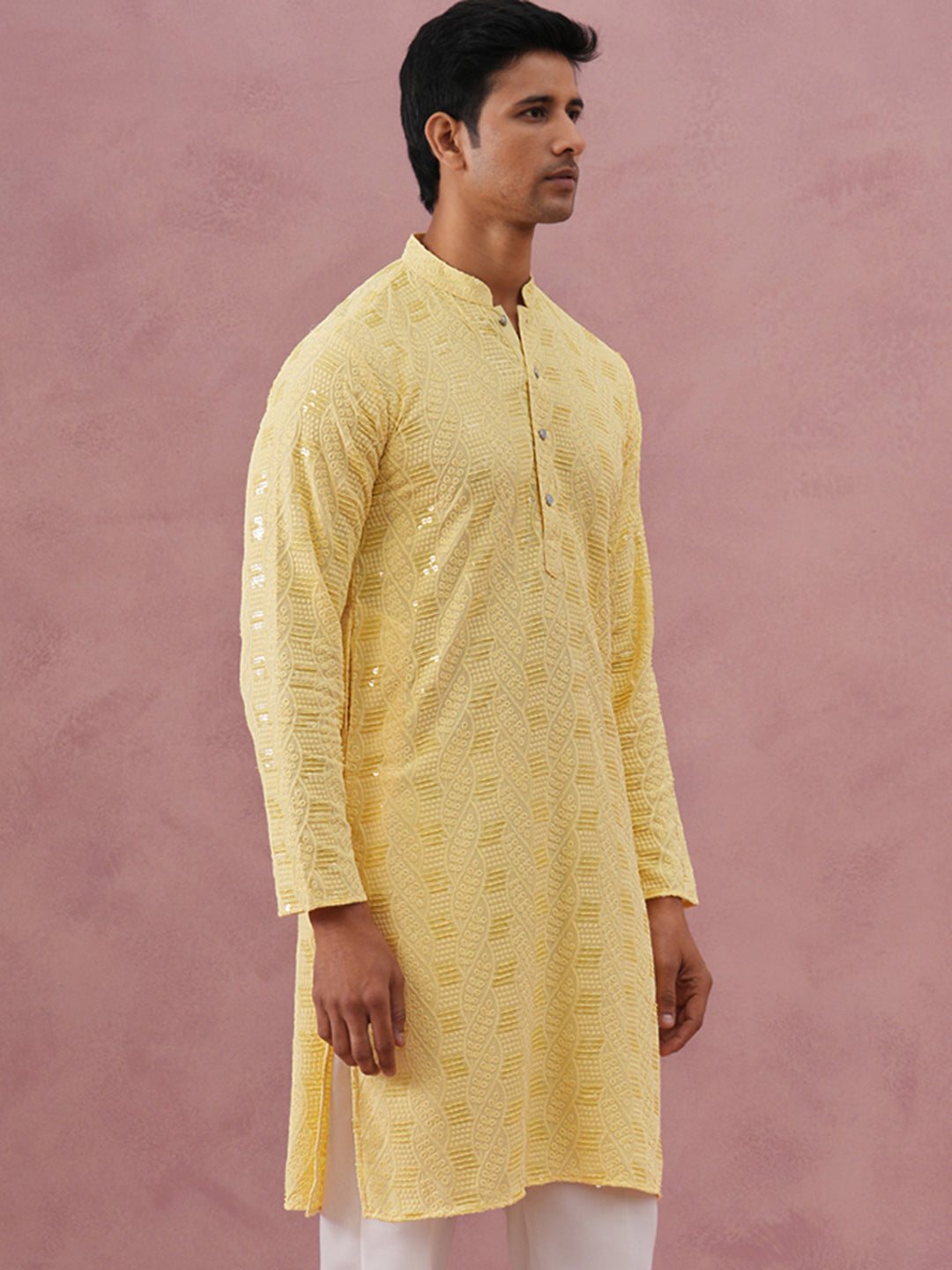 Sequin-Embellished Rayon Embroidered Kurta