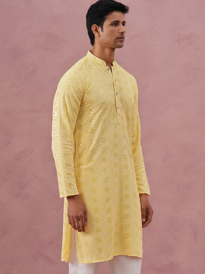 Sequin-Embellished Rayon Embroidered Kurta