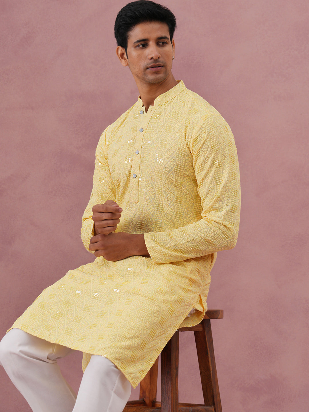 Sequin-Embellished Rayon Embroidered Kurta
