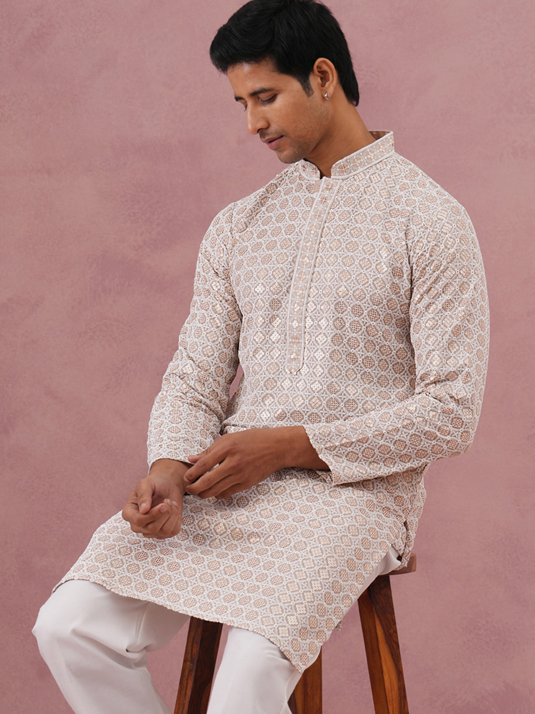 Men’S Rayon Sequin Embroidered Kurta